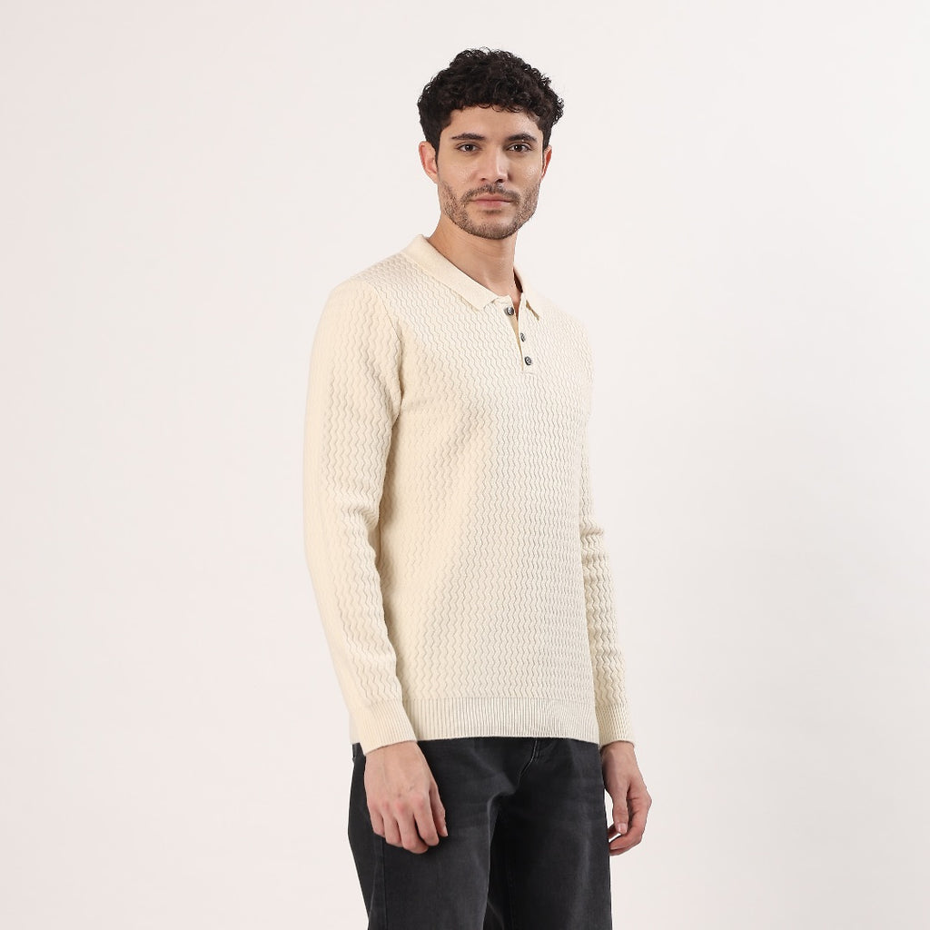 Cream Knitted Polo Sweatshirt