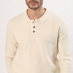 Cream Knitted Polo Sweatshirt
