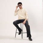 Cream Knitted Polo Sweatshirt