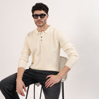 Cream Knitted Polo Sweatshirt