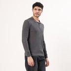 Grey Knitted Polo Sweatshirt