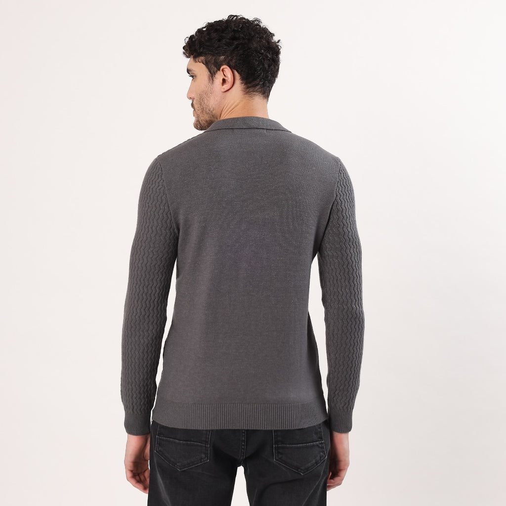 Grey Knitted Polo Sweatshirt