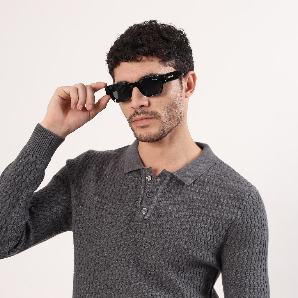 Grey Knitted Polo Sweatshirt