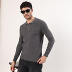 Grey Knitted Polo Sweatshirt
