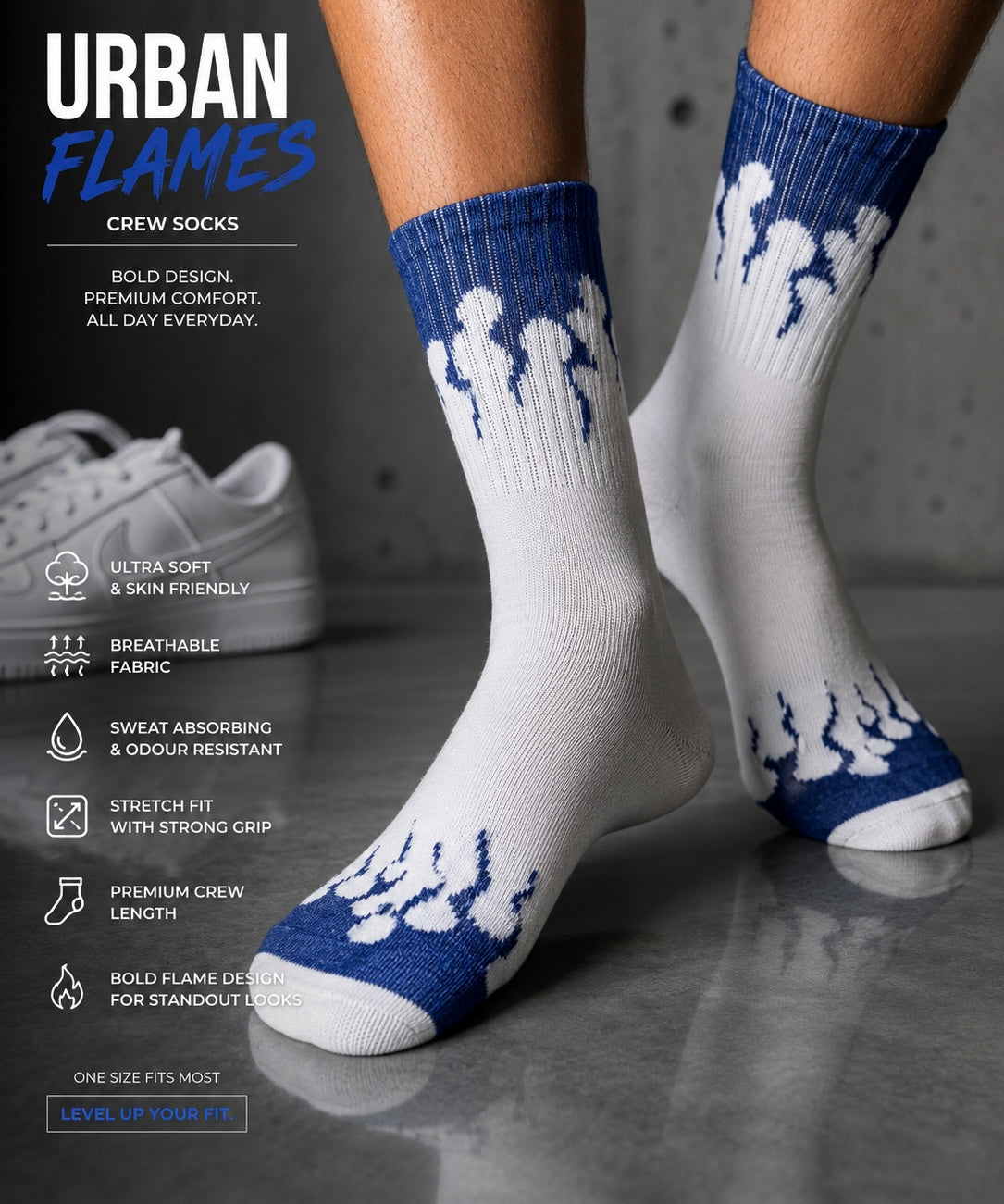White Urban Flames™ Socks | Full Length