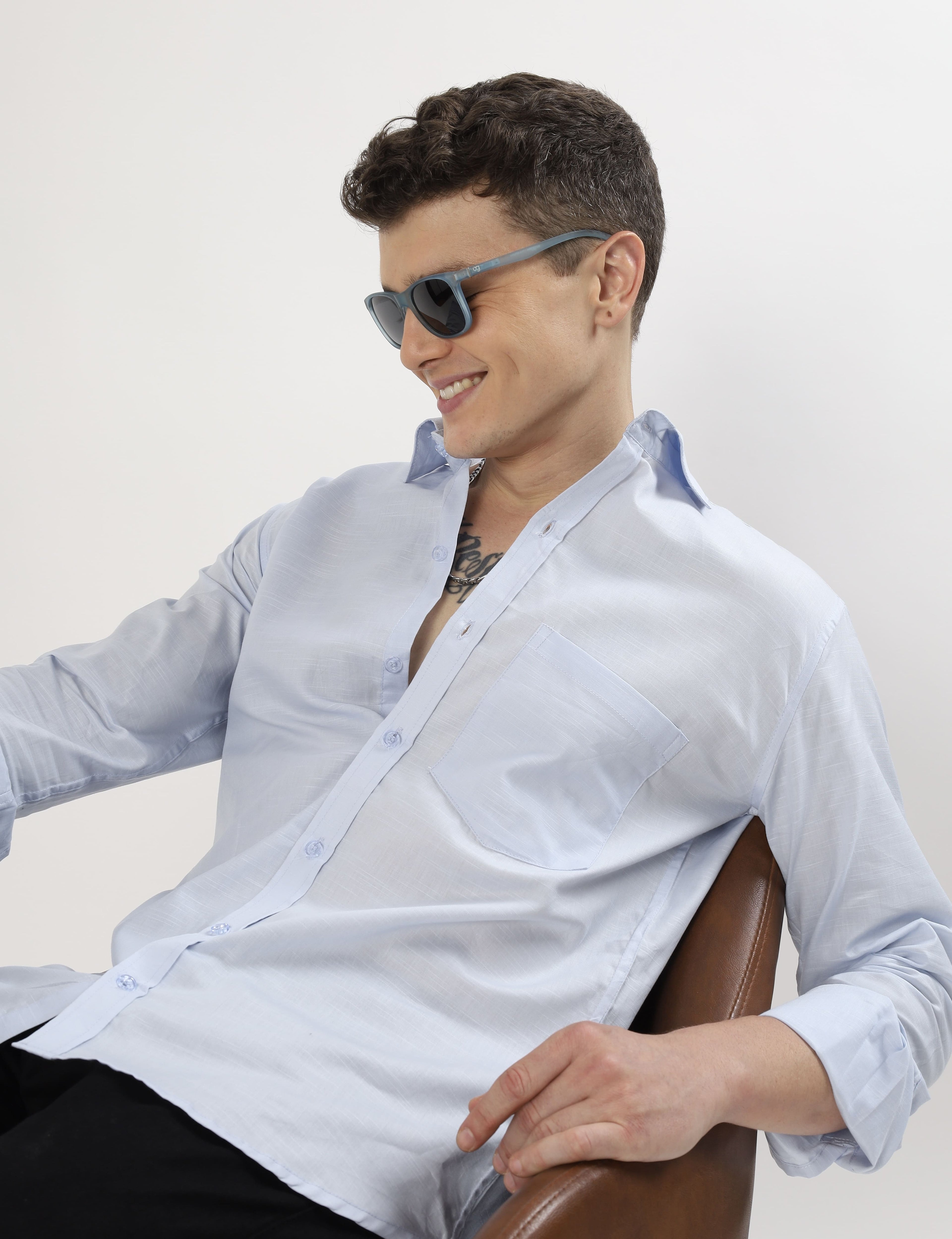 Sky Blue Cotton Linen Shirt