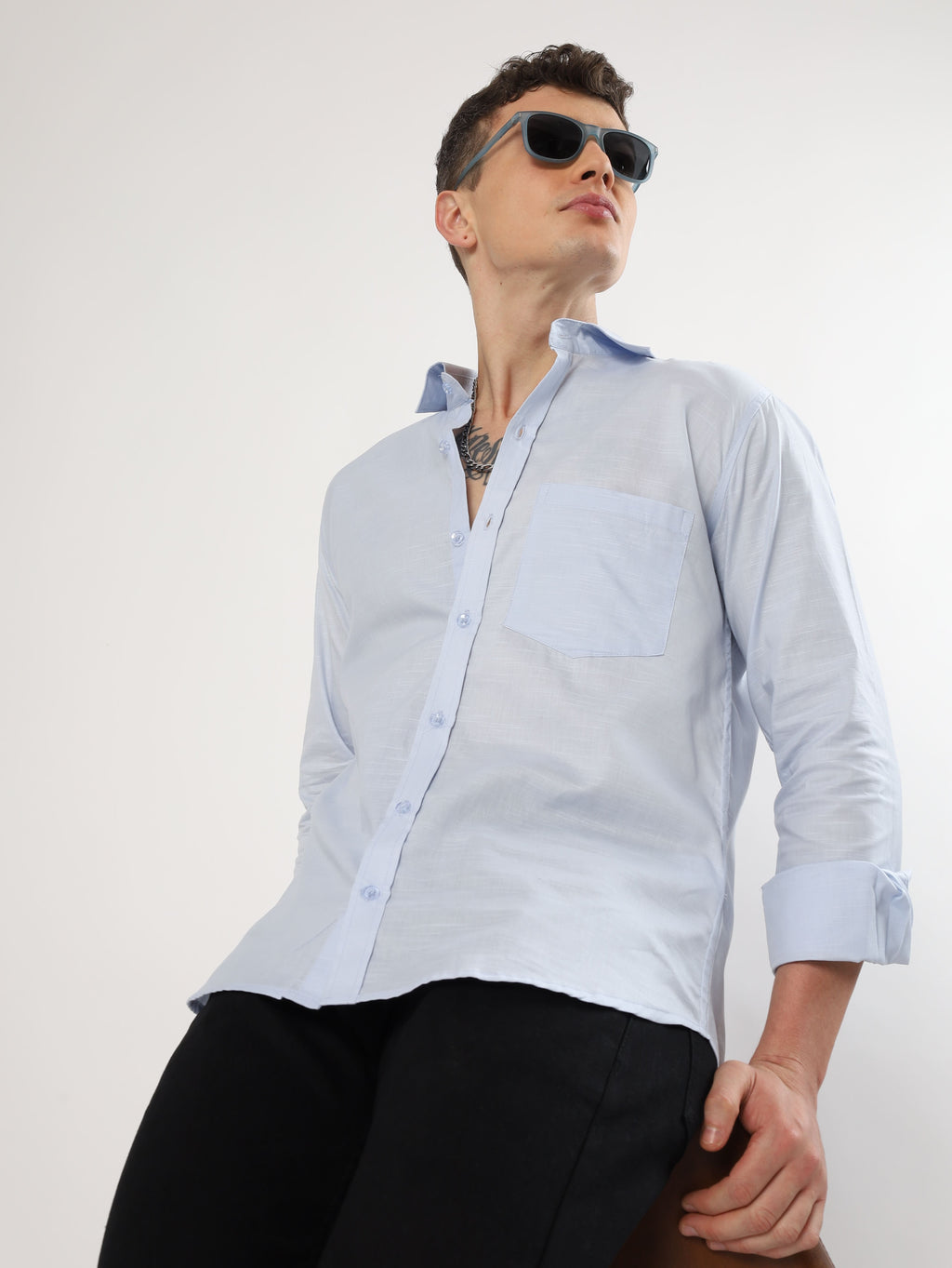 Sky Blue Cotton Linen Shirt
