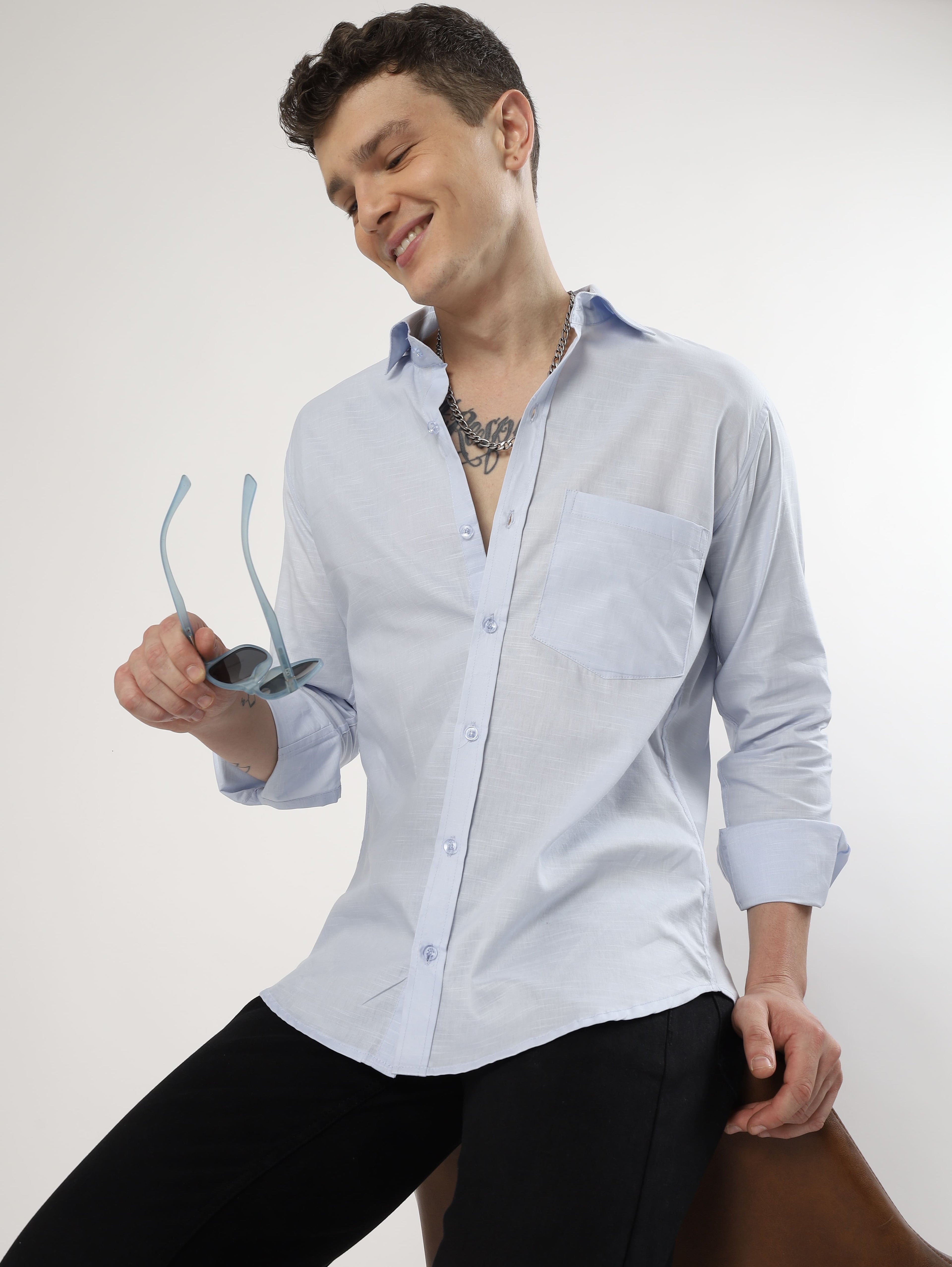 Sky Blue Cotton Linen Shirt