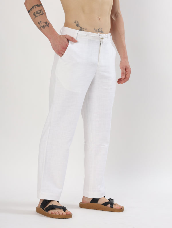 White Cotton Linen Trouser